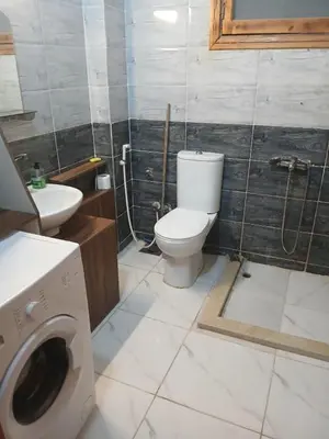 a bathroom with a toilet and a sink and a washing machine at Talamermaid in Hurghada