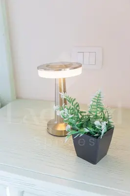 a table with a stool and plants on the floor at Ladybird - Veranda Loft in Hurghada