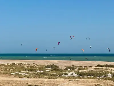 a group of kites flying in the sky over the ocean at SunShine M9 Mangroovy in Hurghada