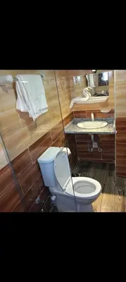 a bathroom with a toilet and a sink at King Arthur luxury Dahabyaa in Luxor
