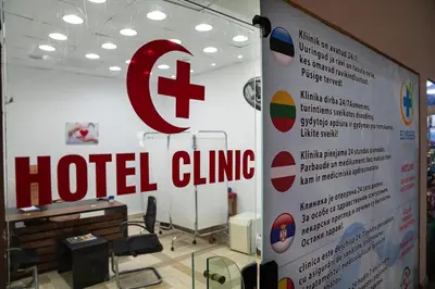 a sign for a hotel clinic in a room at Dexon Roma All Inclusive Hotel in Hurghada