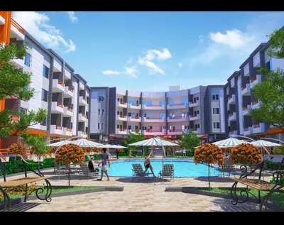 a rendering of a hotel with a pool and buildings at Schöne Hotel -Apartment in Sky El Gandoul Hurghada in Hurghada