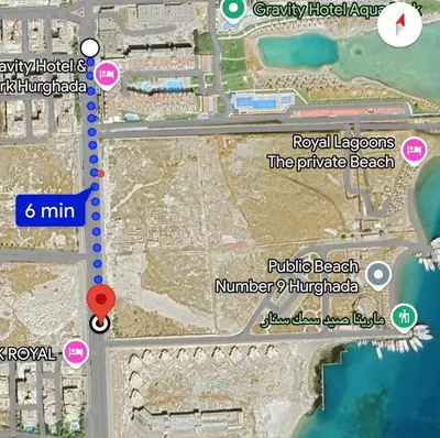 a map showing the approximate location of a beach at Interstar Luxury Apartments in Hurghada