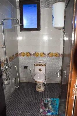 a small bathroom with a toilet in a shower at golden mountain apartments in ‘Ezbet Abu Ḥabashi