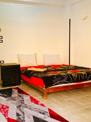a bed in a room with a quilt on the floor at Luxor Old nile apartment in Luxor