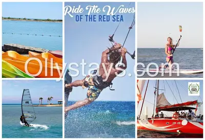 a collage of pictures of people on the water at Ollystays Mangroovy 2 BR Beach and Pool Free access in Hurghada