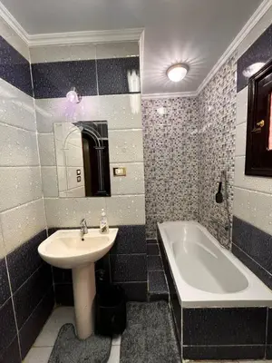 a bathroom with a sink and a tub next to a sink at Large Nile View apartment 2 Rooms Air-con Downtown in Aswan