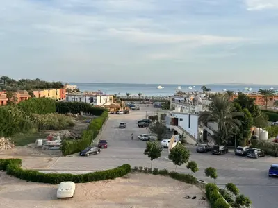 an aerial view of a city with a parking lot at Hurghada 201 in Hurghada