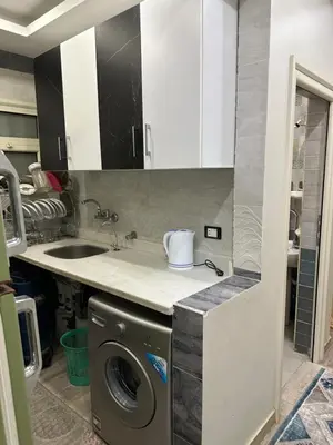a kitchen with a washing machine and a sink at صف اول على البحر مباشر منطقة القيادات شقة رقم 3 in Hurghada