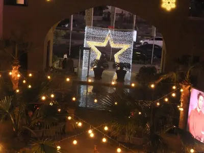 a large christmas display in a building with lights at Decoraive Appartment AlDaU Hurghada in Sahl Hasheesh
