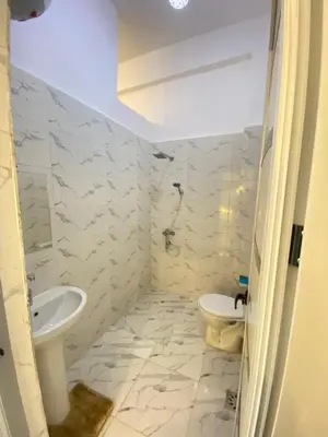 a white bathroom with a sink and a toilet at Alena guest house in Jazīrat al ‘Awwāmīyah