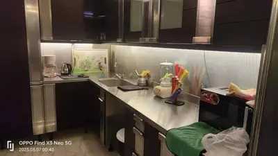 a kitchen with a sink and a counter top at Private villa with swimming pool in Hurghada