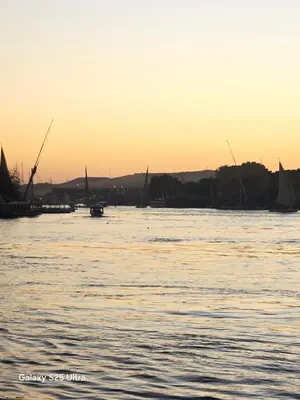 a group of boats in the water at sunset at The grand in Nag` el-Ramla