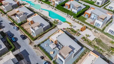 an overhead view of a house with a pool at Wonderful Holiday Home in Stunning Soma Bay in Hurghada