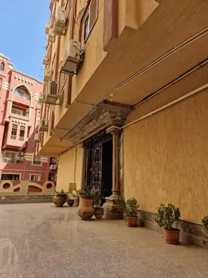 a building with potted plants in front of a door at Kawthar Apartment in Hurghada