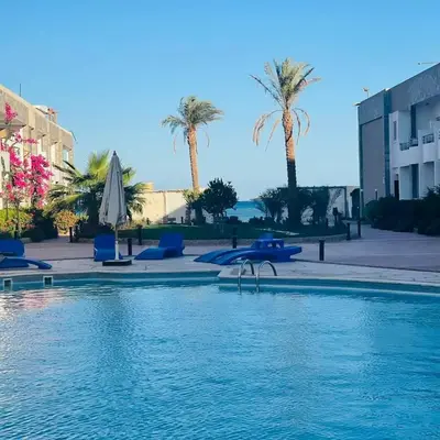 a swimming pool with palm trees in the background at Cecelia Resort Hurghada in Hurghada