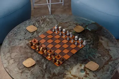 a chess board on top of a table at The Reef House Luxury Waterfront Villa in Hurghada