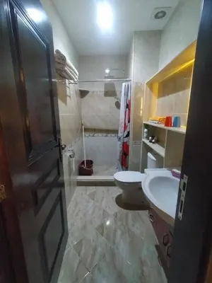 a bathroom with a shower and a toilet and a sink at Sea View Apartment Inside Gravity Hotel in Hasheesh Plain in Hurghada