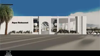 a rendering of a shopping mall with a palm tree at Flow Aqua Legends Resort Sahl Hasheesh in Hurghada