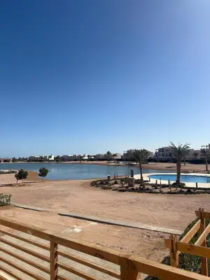 a view of a body of water with a fence at Boho El Gouna Shedwan 2BD Beach & Pool Access in Hurghada