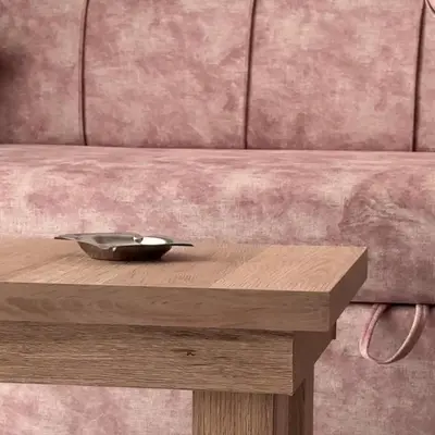 a wooden table with a bowl on top of a couch at Scandic resort near diving center Colona Divers Hotel Room in Hurghada