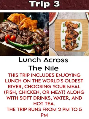 a flyer for a meal of meat and vegetables at Felucca Ride