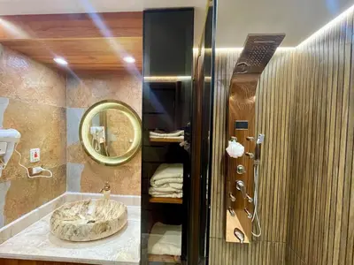 a bathroom with a sink and a mirror at Luxury Studio in Hurgada Egypt in Hurghada