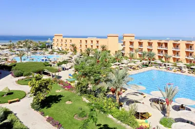 an aerial view of a resort with a swimming pool at Three Corners Sunny Beach Resort in Hurghada