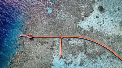 an aerial view of a metal object on the ground at The Breakers Diving and Surfing Lodge Soma Bay in Hurghada