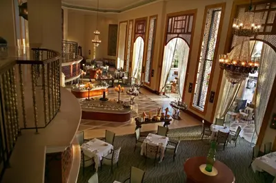 an overhead view of a restaurant with tables and chairs at Pickalbatros The Palace Port Ghalib in Port Ghalib
