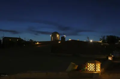 an observatory at night with a lit up lantern at Sharm El Naga Resort and Diving Center in Hurghada
