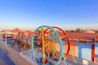 an empty roller coaster at a water park at Pickalbatros Jungle Aqua Park - Neverland Hurghada in Hurghada