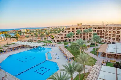 an aerial view of a resort with a large swimming pool at Continental Hotel Hurghada in Hurghada