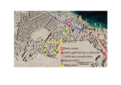 a map of a city with a yellow marker and a road at Bahga Palace 3 Residential Apartments in Hurghada