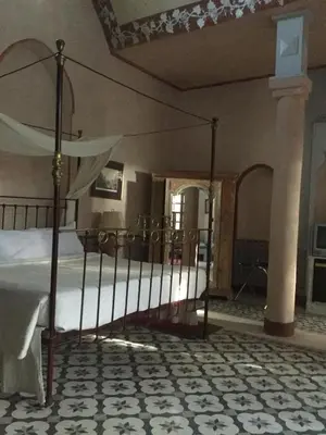 a bedroom with a canopy bed in a room at Al Moudira Hotel in Luxor