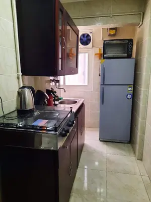 a small kitchen with a refrigerator and a sink at Apartment in Luxor city center-Nil in Luxor