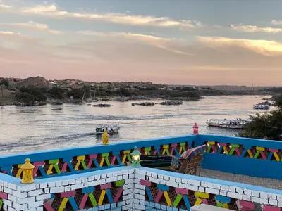 a view of the river from the roof of a boat at Kendaka Nubian House in Aswan