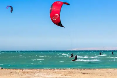 a group of people on the beach flying kites at Studio 5min from ElGouna and Kite station in Hurghada