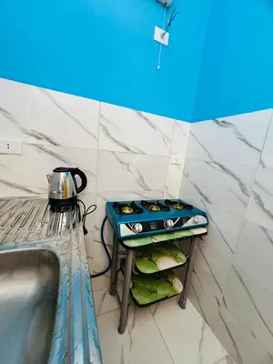 a corner of a bathroom with a blue stove at Tongel Nubian Studio & Guest House in Aswan