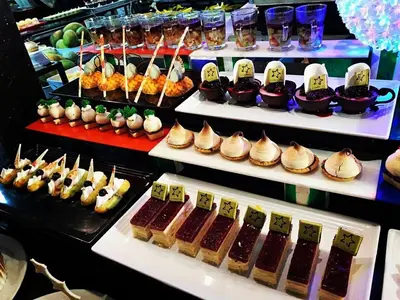 a display case with different types of food on display at TUI MAGIC LIFE Kalawy in Hurghada