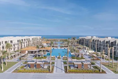 an aerial view of a resort with a pool at Steigenberger Resort Ras Soma in Hurghada