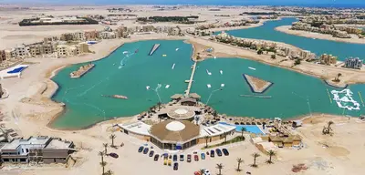 an aerial view of a resort with a pool of water at Waterside Apartments, El Gouna - 1Bd Ground Floor in El Gouna