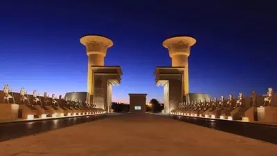 a view of a building with columns and a road at Amaros Sahl Hasheesh sea view Villa with Pool سهل حشيش in Hurghada