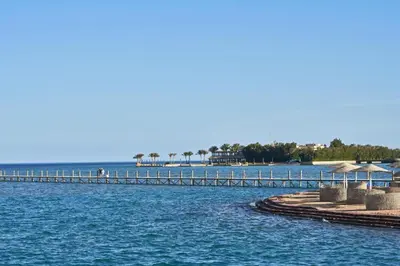 a long pier in the middle of the water at Babel Apartments Hotel El Gouna in Hurghada