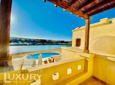 a view of the water from the balcony of a villa at Private Villa Y51 - 3 BedRooms at El-Gouna in Hurghada