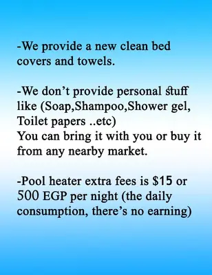 a screenshot of a text message about a new clean bed covers and towels at 2BR Twin House With Private Heated Pool at El-Gouna -Seperate 1Bedroom & Seperate Guest studio- in Hurghada
