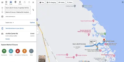 a screenshot of a cell phone with a map at EL Gouna Swan Lake Apartment in Hurghada