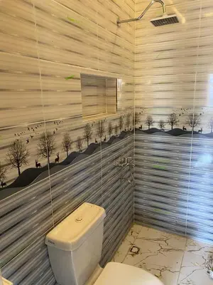 a bathroom with a toilet and birds on the wall at hooly nubian in Aswan