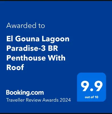 a screenshot of a cell phone with the text awarded to el goma lagoon at Lagoon View Penthouse - El Gouna Paradise Escape in Hurghada