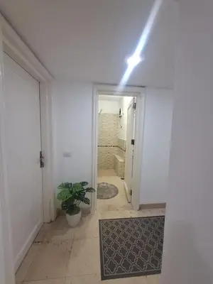 a hallway with a bathroom with a shower and a plant at new marina . your best choice for family in Hurghada